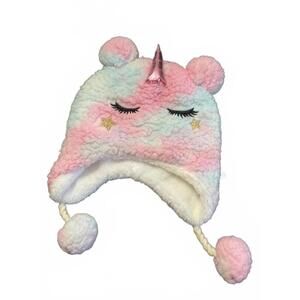 Kidgets Kids Unicorn Sherpa Hat with Pom Poms OS